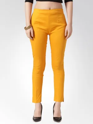 Jashvi Women Mustard Smart Slim Fit Solid Regular Trousers