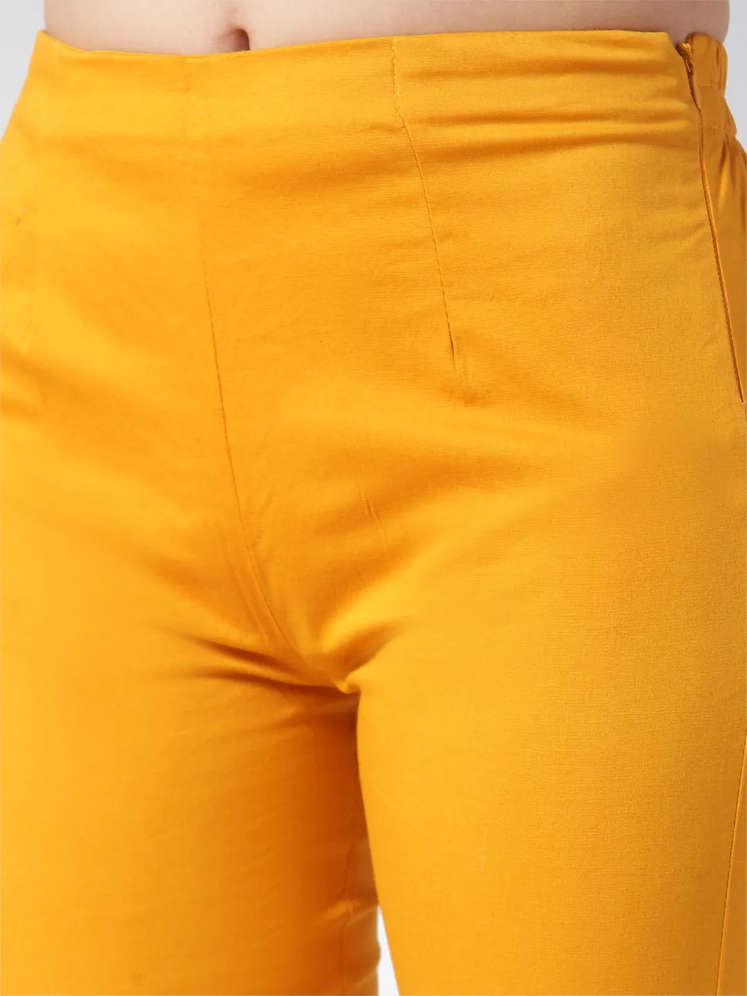 Jashvi Women Mustard Smart Slim Fit Solid Regular Trousers