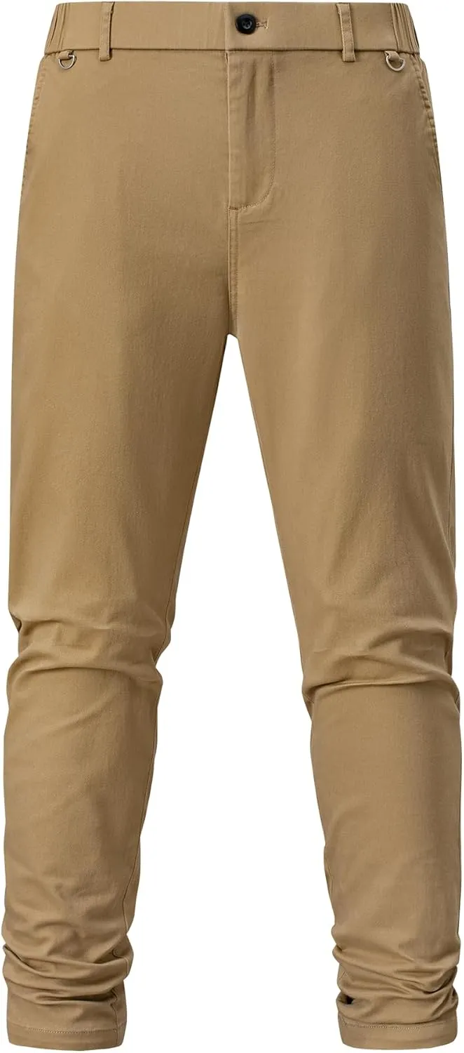 JMIERR Men's Chino Pants Casual Stretch Waist Tapered Trousers with Pockets