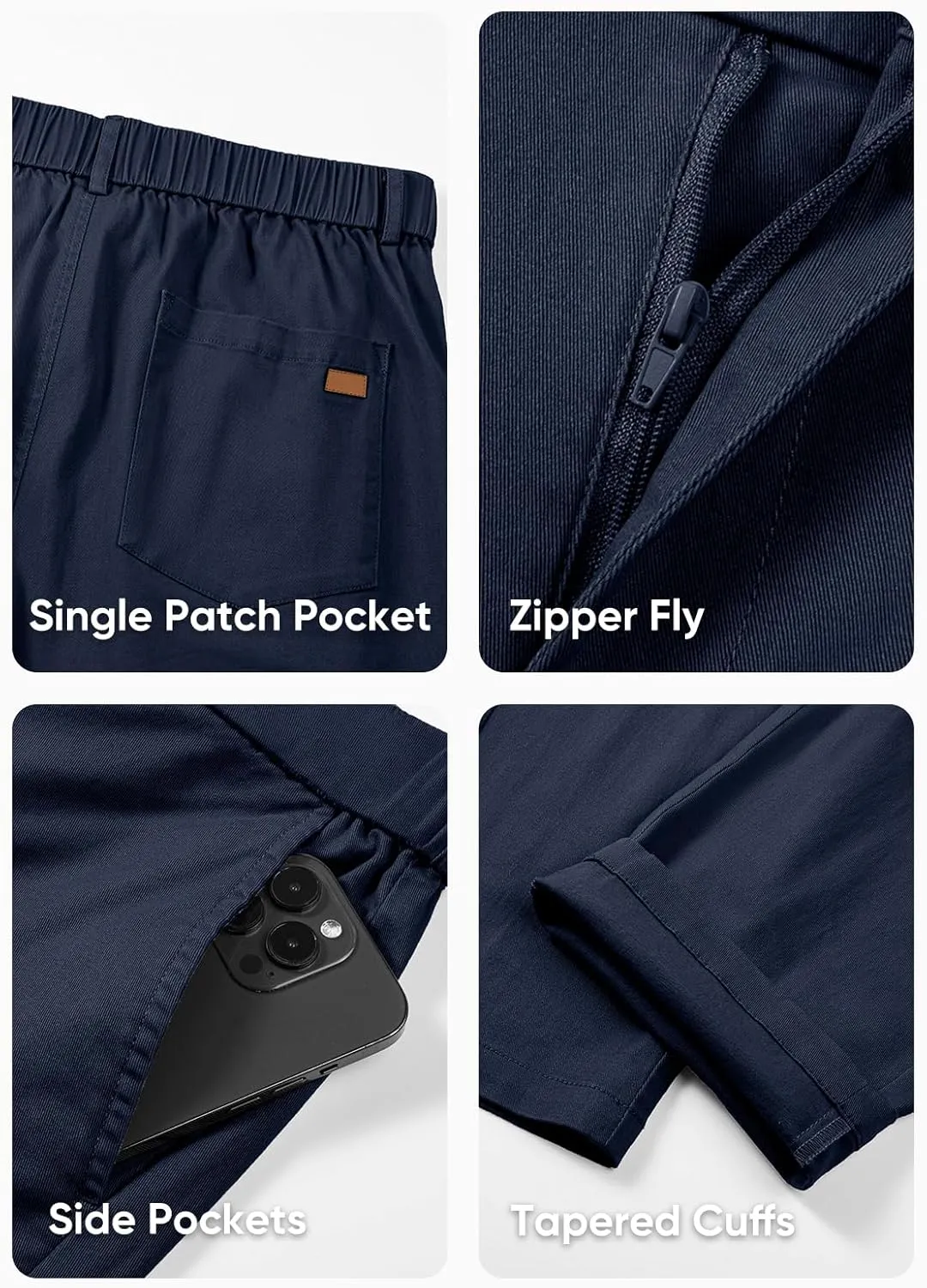 JMIERR Men's Chino Pants Casual Stretch Waist Tapered Trousers with Pockets