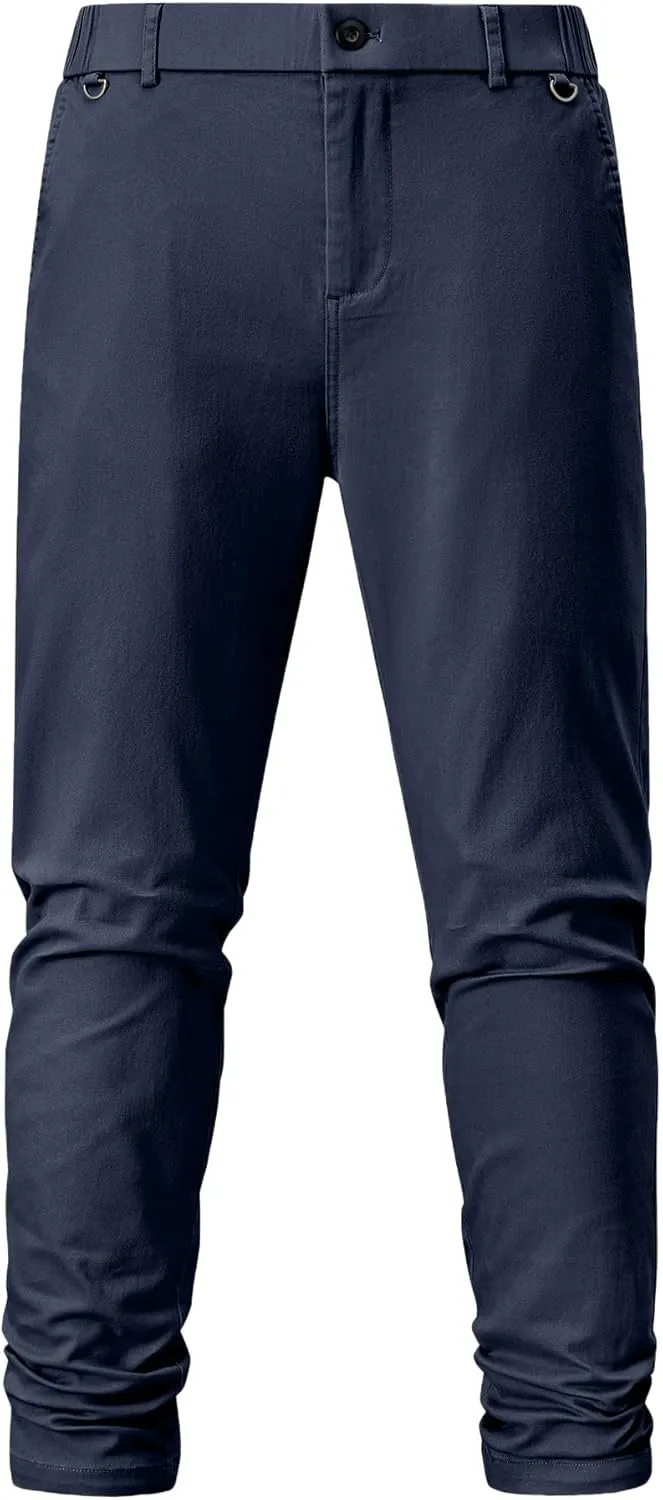 JMIERR Men's Chino Pants Casual Stretch Waist Tapered Trousers with Pockets