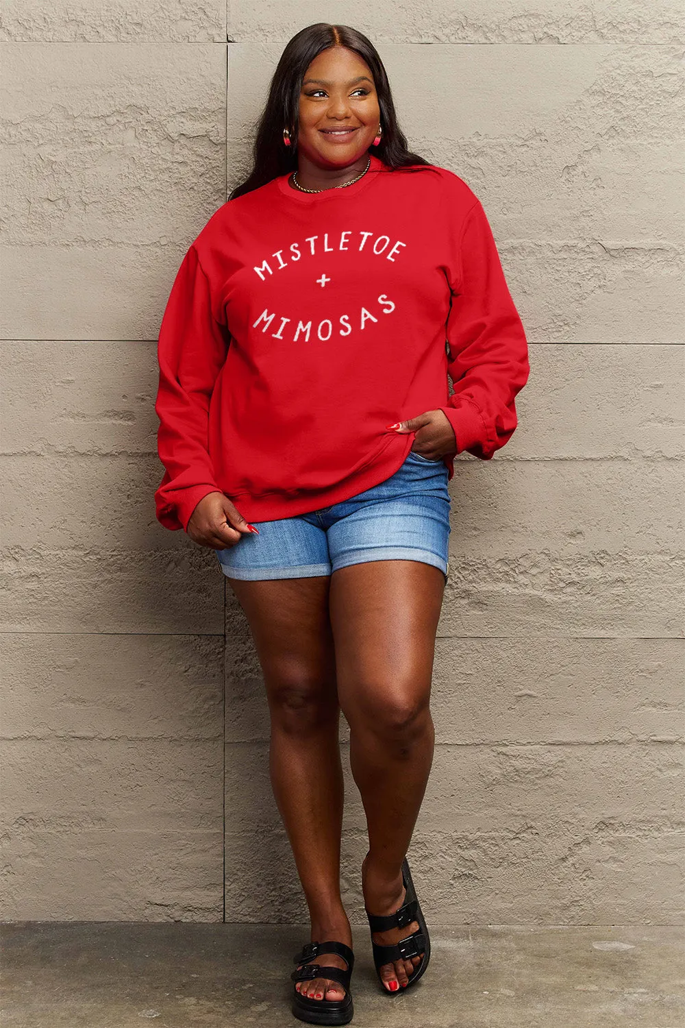 kesley Simply Love Full Size MISTLETOE MIMOSAS Long Sleeve Sweatshirt