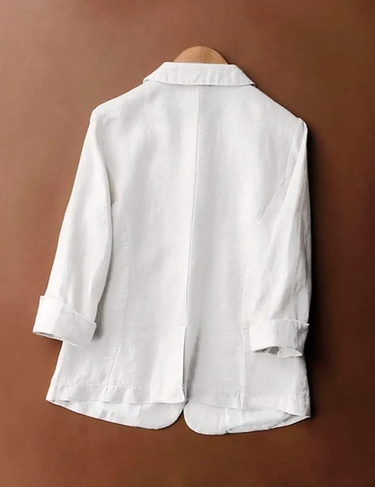 Kinghua Women's Casual One Button Linen Blazer Jackets Lapel 3/4 Sleeve Suit Blazer