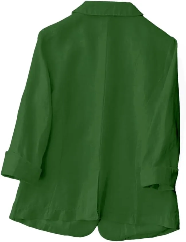 Kinghua Women's Casual One Button Linen Blazer Jackets Lapel 3/4 Sleeve Suit Blazer