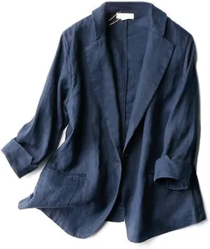 Kinghua Women's Casual One Button Linen Blazer Jackets Lapel 3/4 Sleeve Suit Blazer