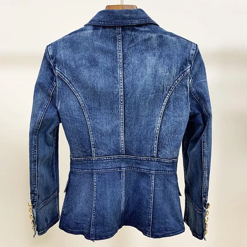 Ladies Trendy Golden Botton Denim Blazer 20016