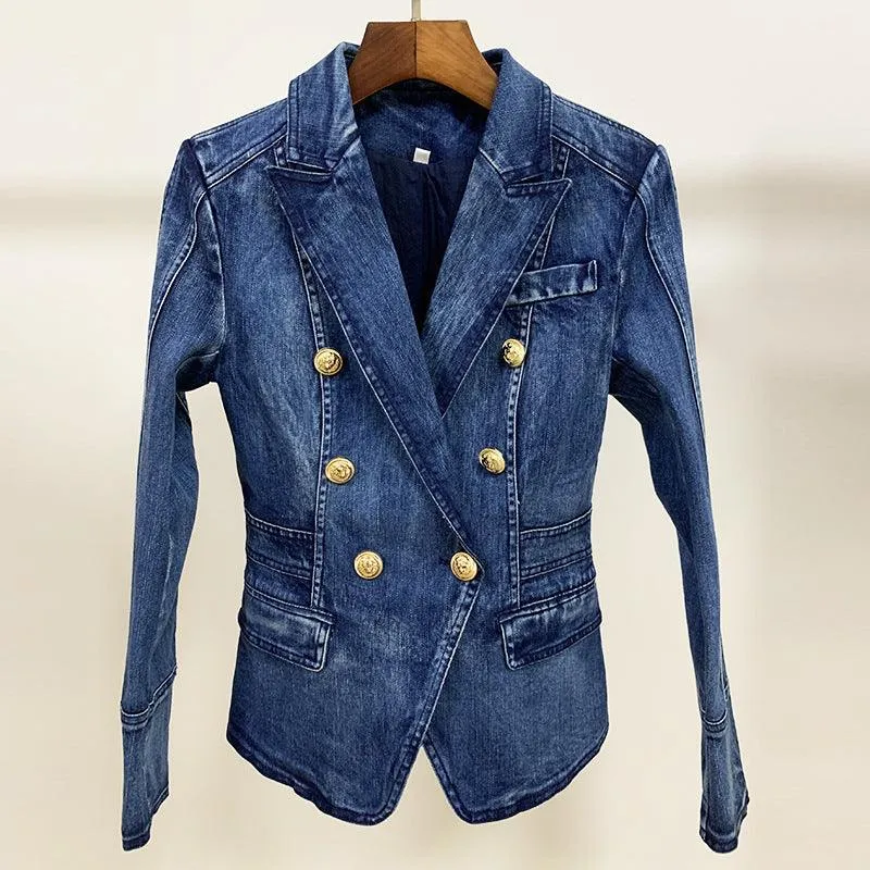 Ladies Trendy Golden Botton Denim Blazer 20016