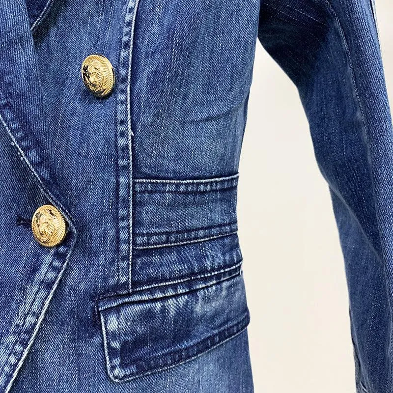 Ladies Trendy Golden Botton Denim Blazer 20016