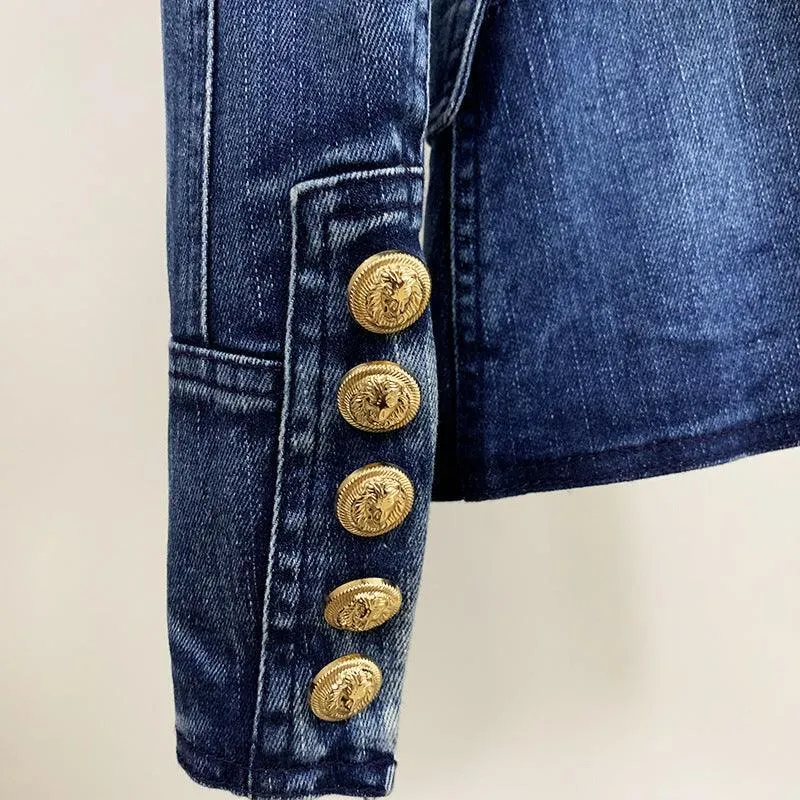 Ladies Trendy Golden Botton Denim Blazer 20016