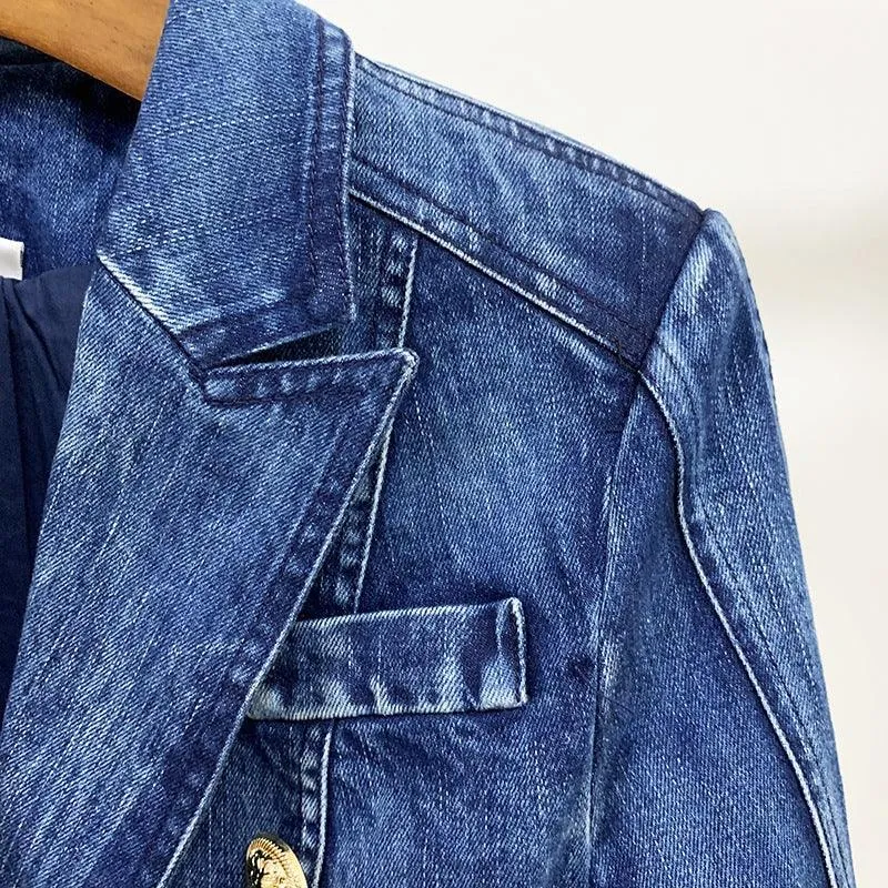 Ladies Trendy Golden Botton Denim Blazer 20016