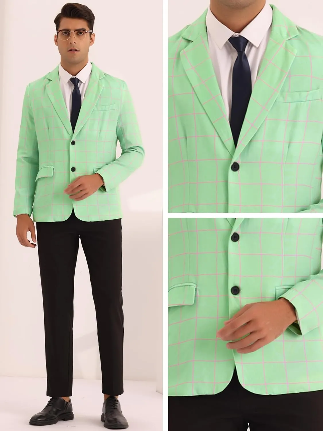 Lars Amadeus Plaid Blazer for Men's Casual Sport Coats Two Button Plaid Suit Jacket