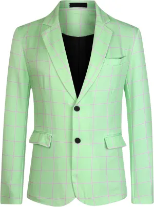 Lars Amadeus Plaid Blazer for Men's Casual Sport Coats Two Button Plaid Suit Jacket