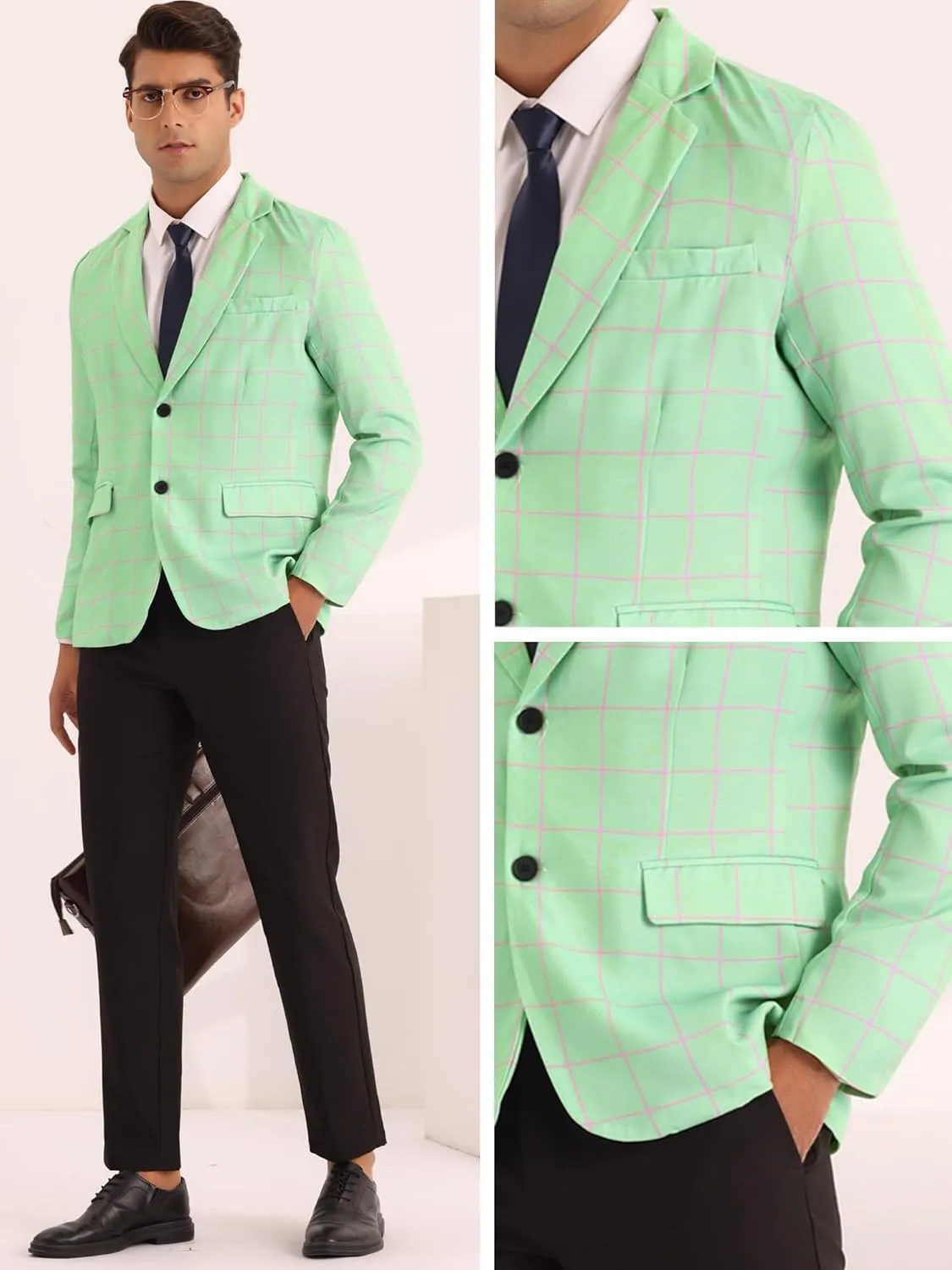 Lars Amadeus Plaid Blazer for Men's Casual Sport Coats Two Button Plaid Suit Jacket