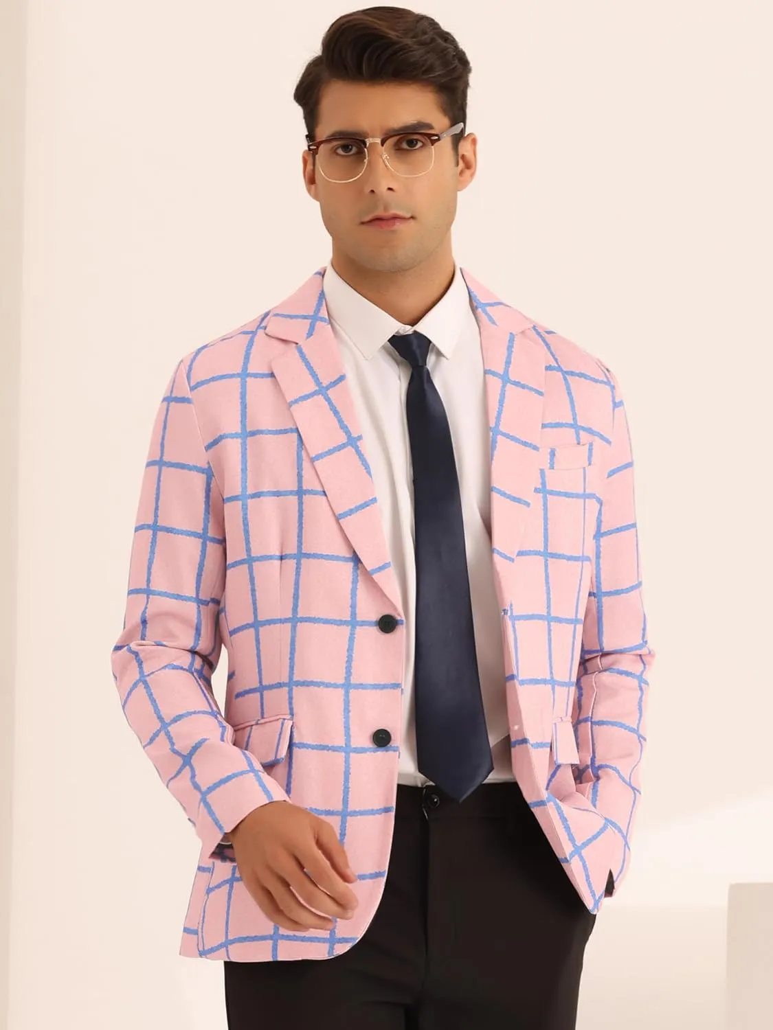 Lars Amadeus Plaid Blazer for Men's Casual Sport Coats Two Button Plaid Suit Jacket