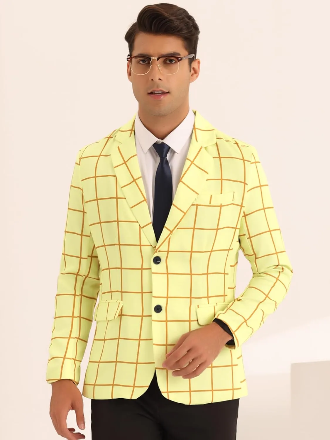 Lars Amadeus Plaid Blazer for Men's Casual Sport Coats Two Button Plaid Suit Jacket