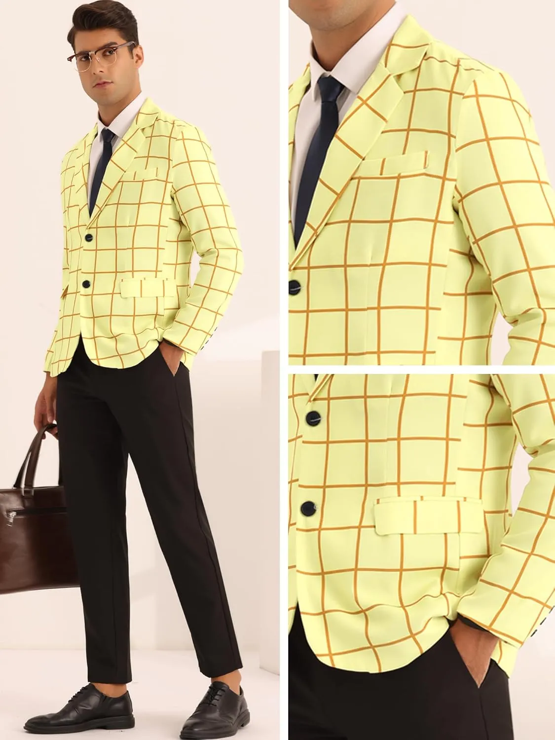 Lars Amadeus Plaid Blazer for Men's Casual Sport Coats Two Button Plaid Suit Jacket