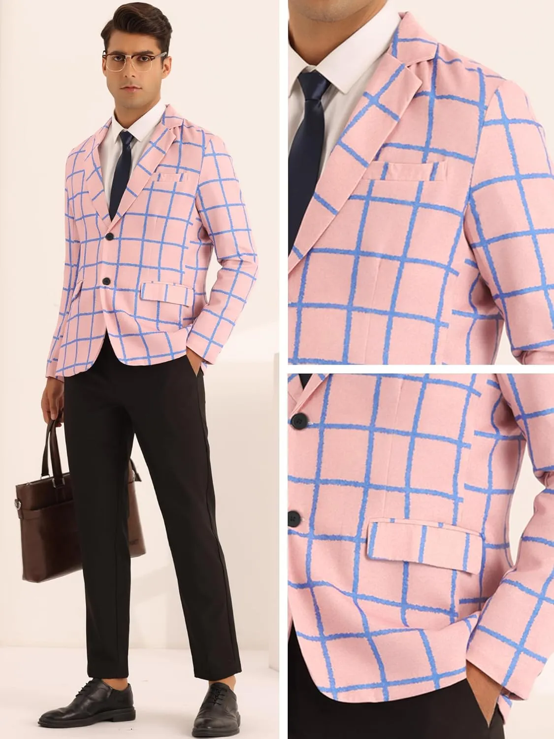 Lars Amadeus Plaid Blazer for Men's Casual Sport Coats Two Button Plaid Suit Jacket