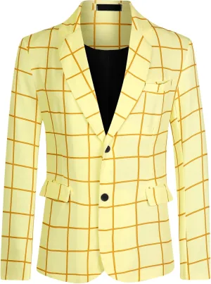 Lars Amadeus Plaid Blazer for Men's Casual Sport Coats Two Button Plaid Suit Jacket