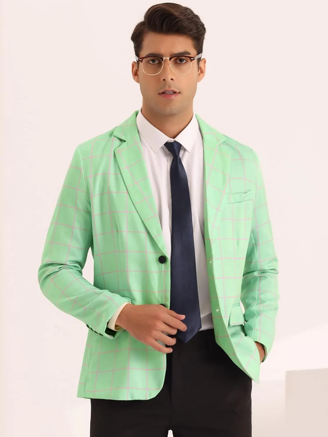 Lars Amadeus Plaid Blazer for Men's Casual Sport Coats Two Button Plaid Suit Jacket