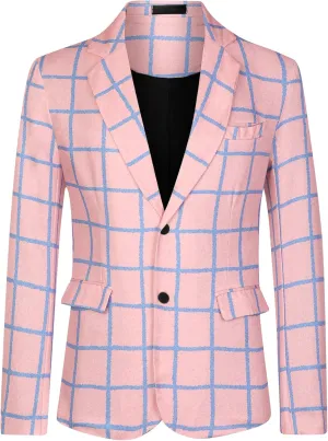 Lars Amadeus Plaid Blazer for Men's Casual Sport Coats Two Button Plaid Suit Jacket