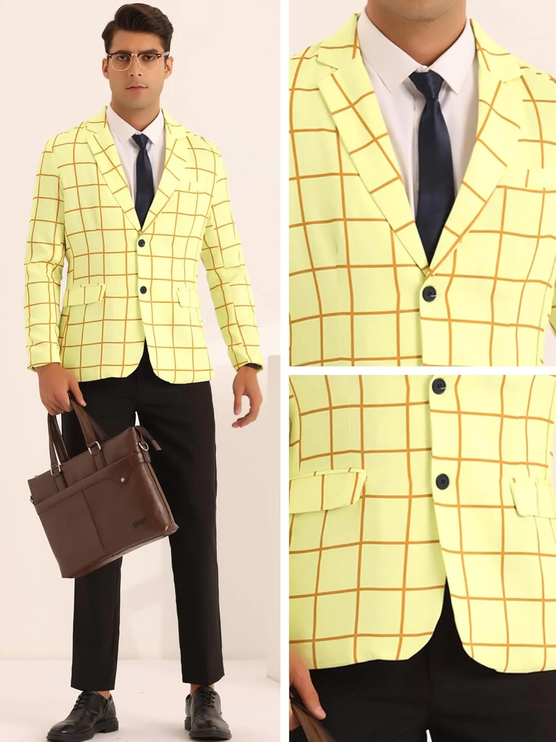 Lars Amadeus Plaid Blazer for Men's Casual Sport Coats Two Button Plaid Suit Jacket