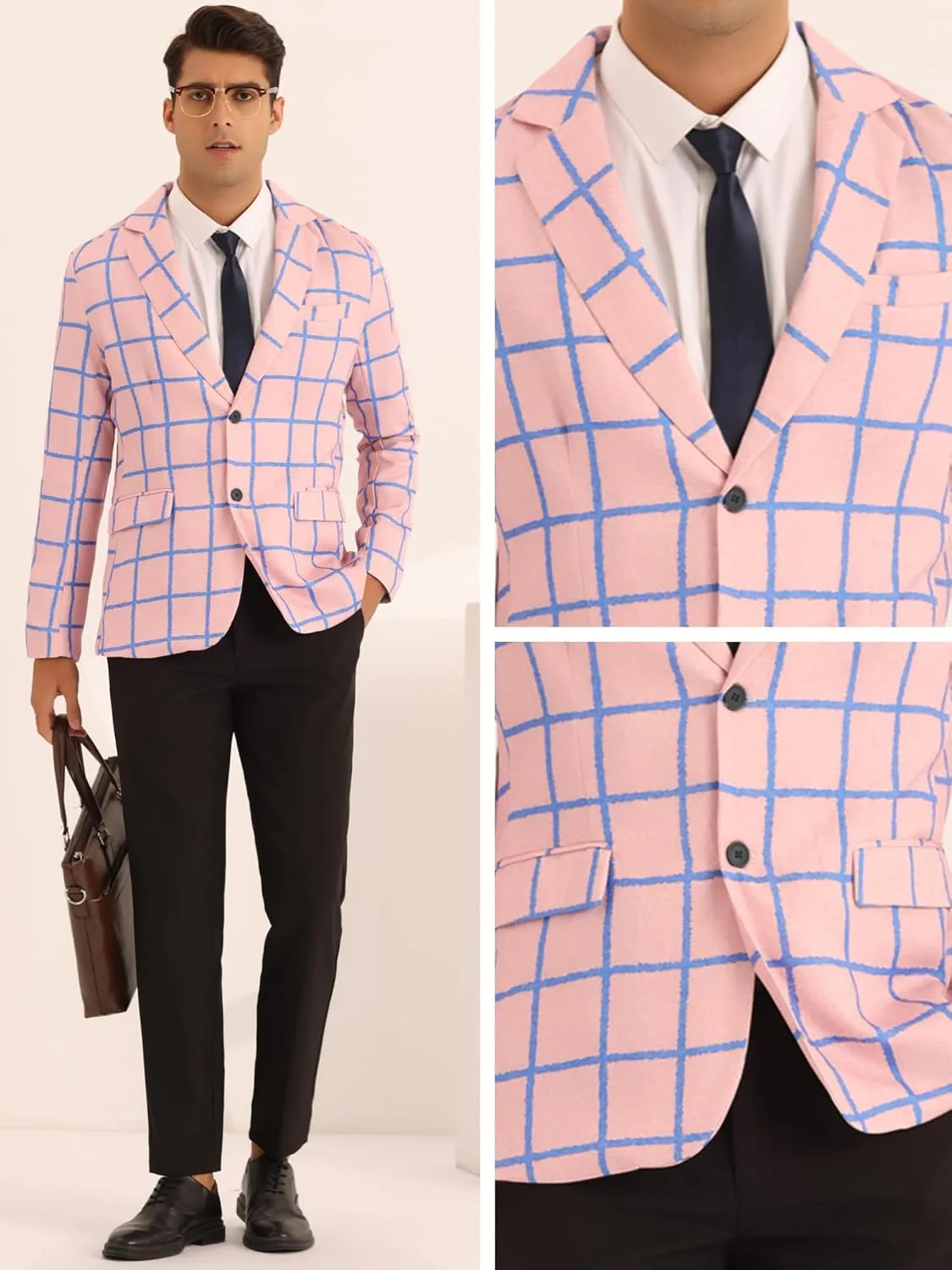 Lars Amadeus Plaid Blazer for Men's Casual Sport Coats Two Button Plaid Suit Jacket