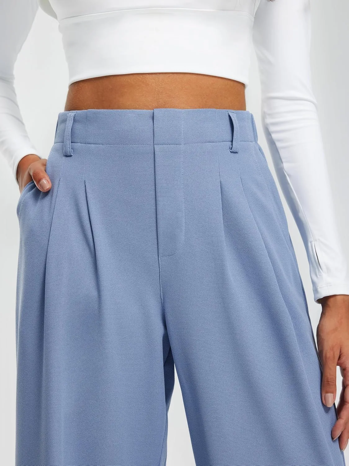 Libin Women's Wide Leg Pants 27"/29" High Waisted Waffle Knit Casual Slacks Work Pants Business Palazzo Trousers with Pockets