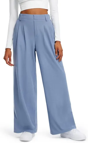 Libin Women's Wide Leg Pants 27"/29" High Waisted Waffle Knit Casual Slacks Work Pants Business Palazzo Trousers with Pockets
