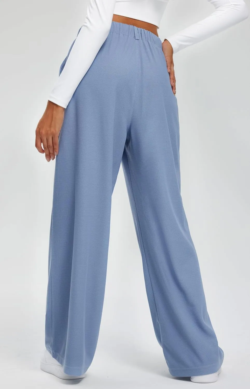 Libin Women's Wide Leg Pants 27"/29" High Waisted Waffle Knit Casual Slacks Work Pants Business Palazzo Trousers with Pockets