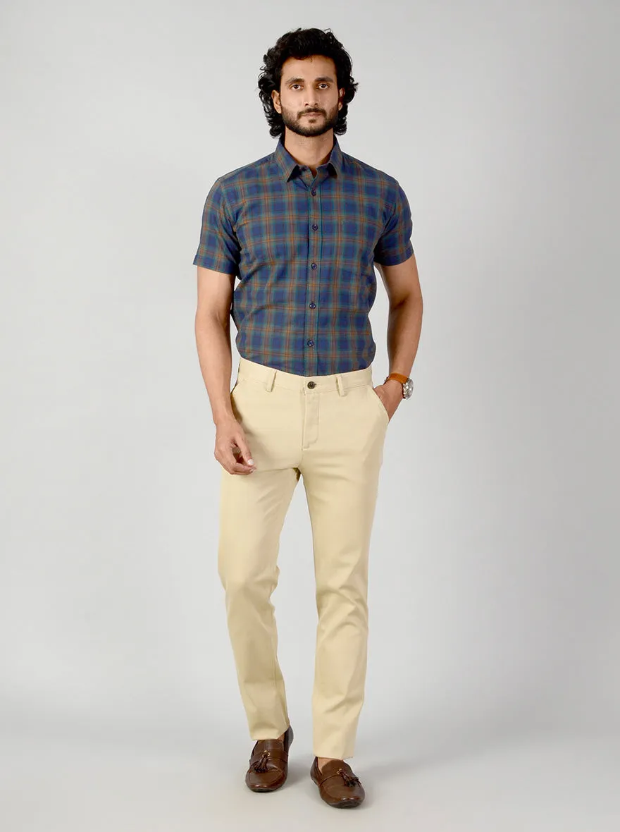 Light Beige Self Textured Slim Fit Casual Trouser | JadeBlue