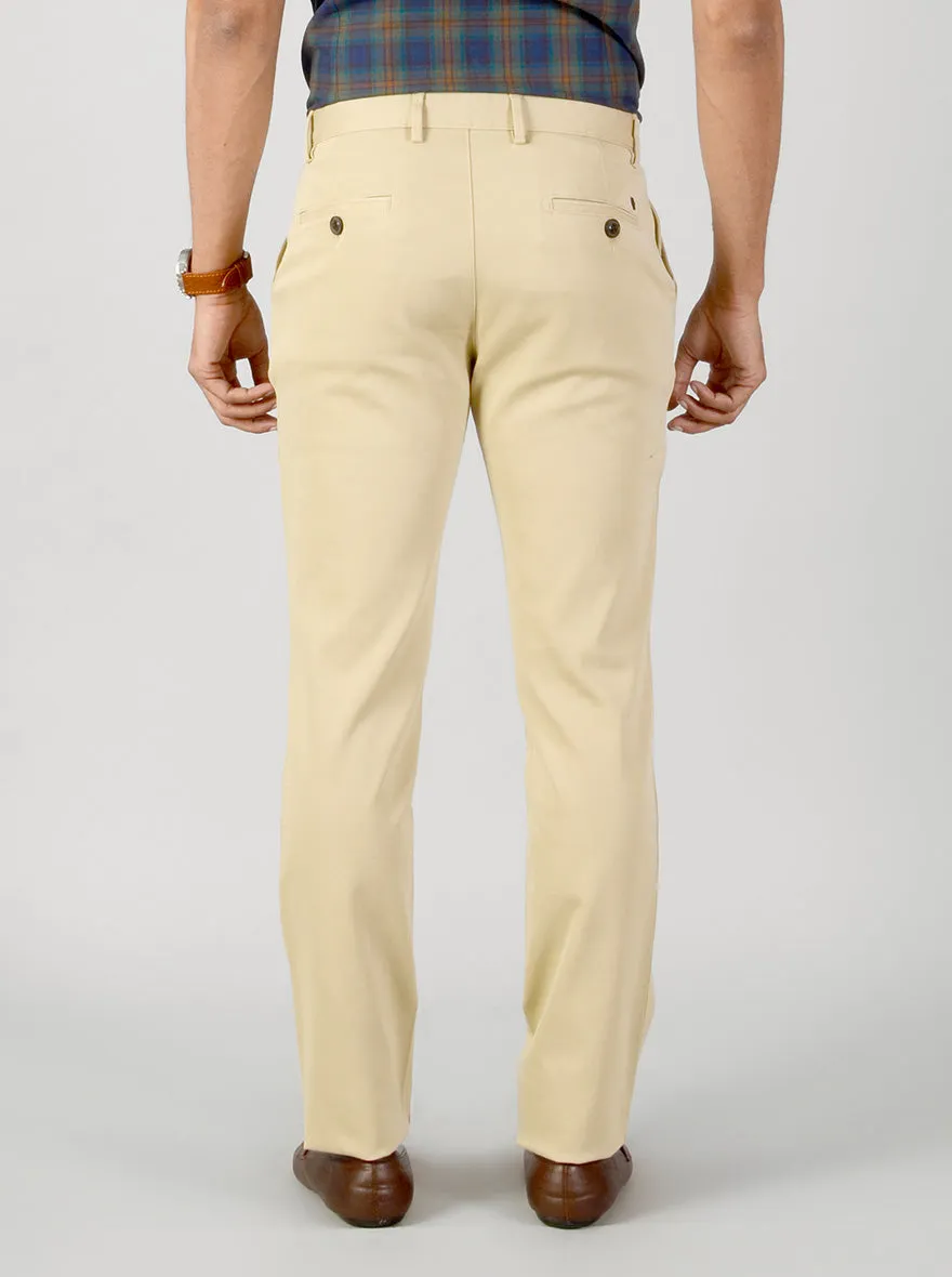 Light Beige Self Textured Slim Fit Casual Trouser | JadeBlue