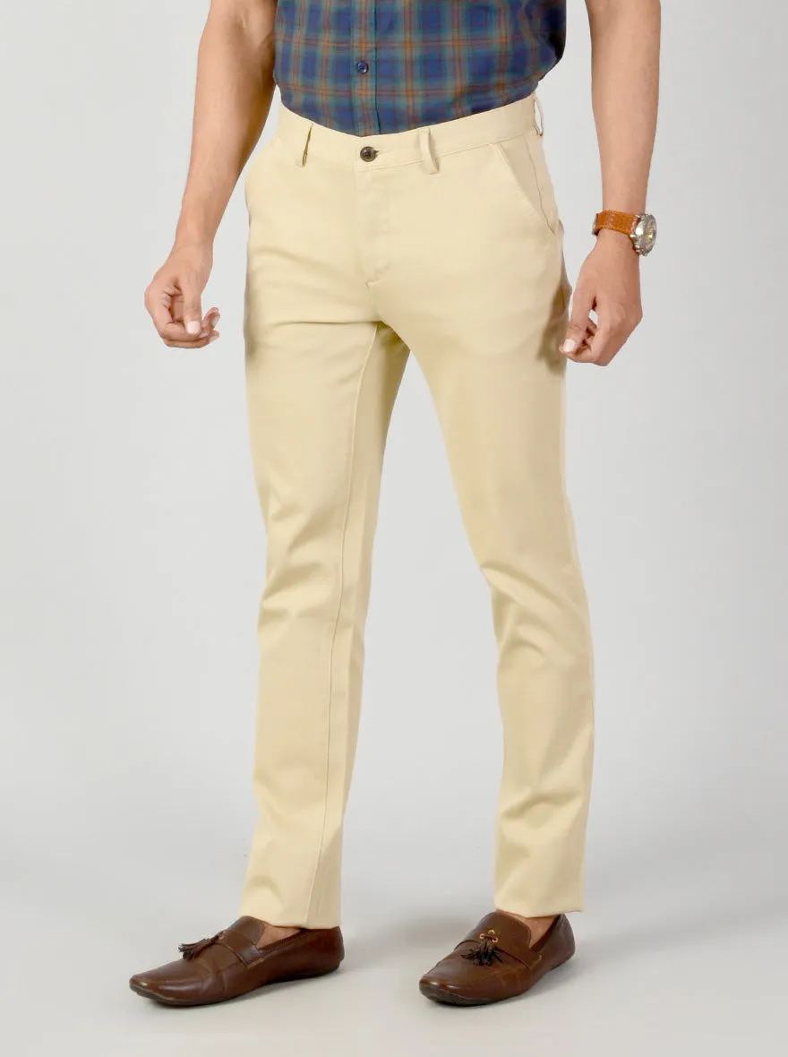 Light Beige Self Textured Slim Fit Casual Trouser | JadeBlue