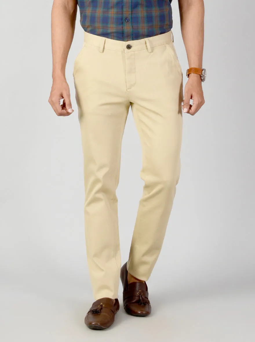 Light Beige Self Textured Slim Fit Casual Trouser | JadeBlue