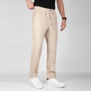 Linen-Cotton Drawstring Trousers  -  BEIGE