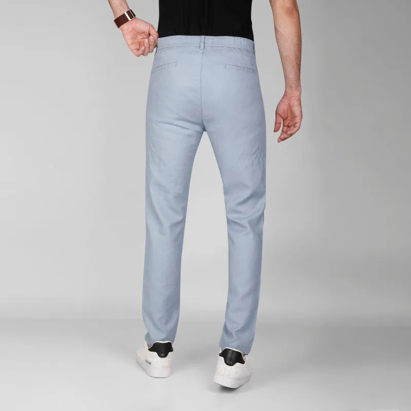 Linen-Cotton Drawstring Trousers  -  BLUE