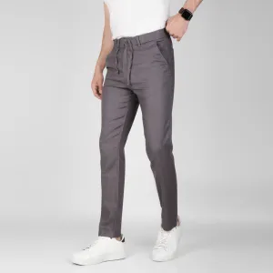 Linen-Cotton Drawstring Trousers  -  DARK GREY