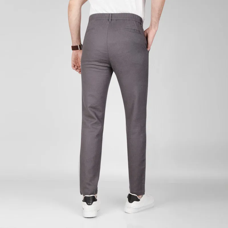 Linen-Cotton Drawstring Trousers  -  DARK GREY