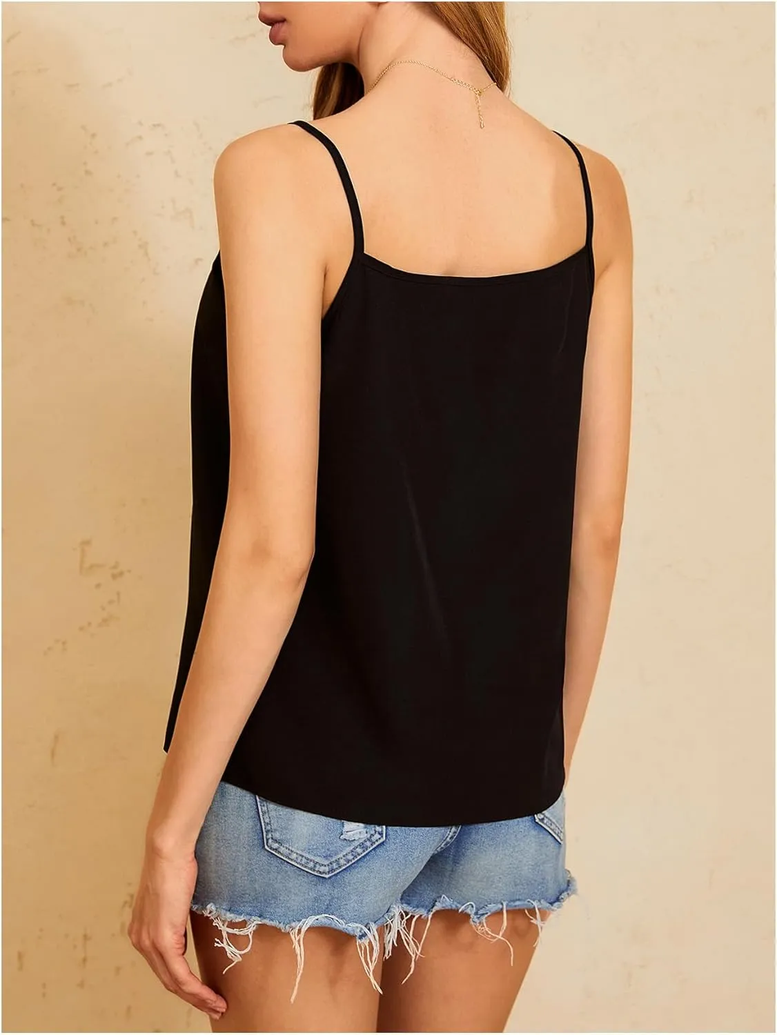 MakeMeChic Women's Casual Glitter Sequin Spaghetti Strap Camisole Sleeveless Summer Tank Cami Tops