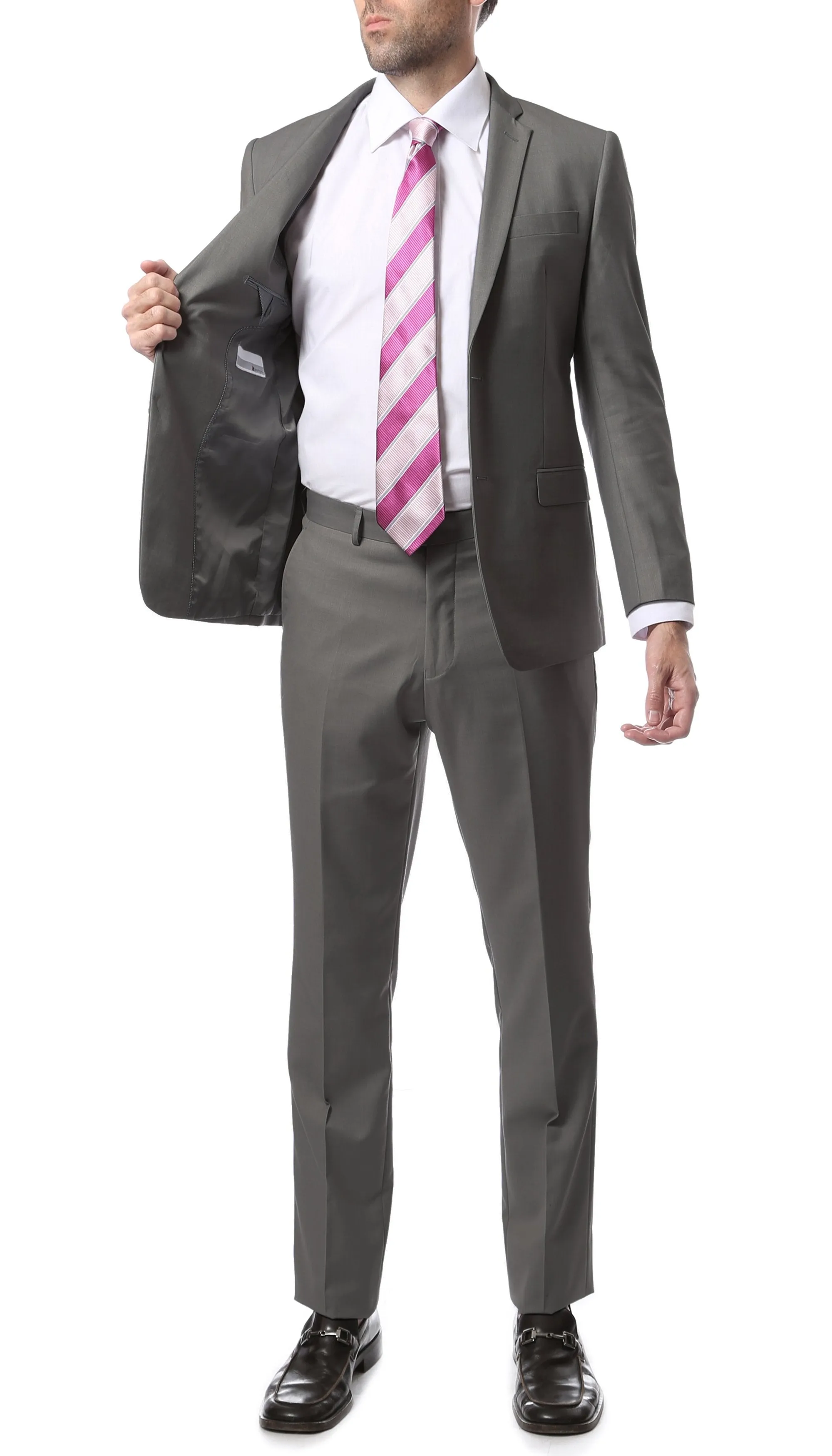 Mens 2 Piece 2 Button Slim Fit Grey Zonettie Suit
