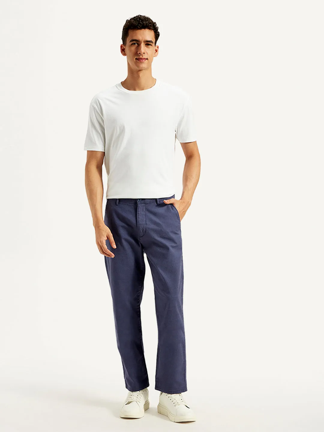 Men's Blue Authentic Straight Fit Linen Chinos