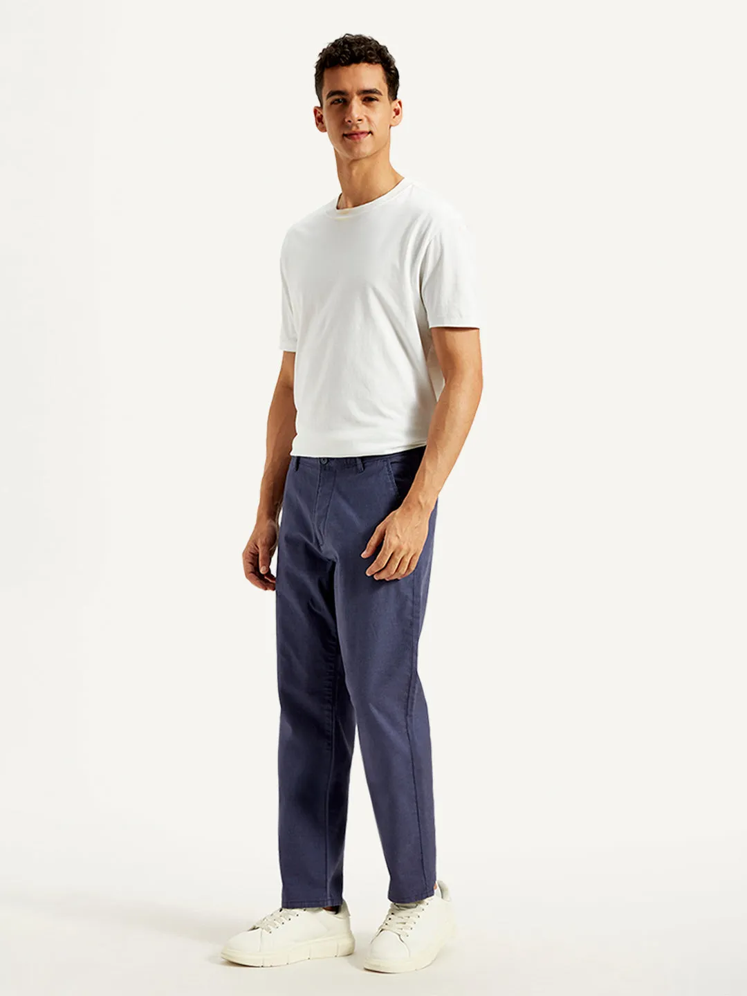 Men's Blue Authentic Straight Fit Linen Chinos