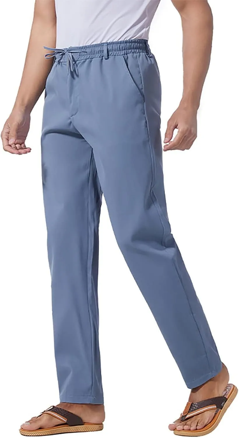 Men's Casual Linen Pants Cotton Drawstring Chino Hiking Pants Summer Yoga Beach Pants Lightweight Trousers for Men