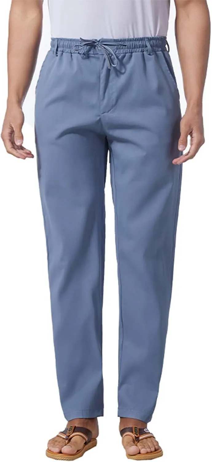 Men's Casual Linen Pants Cotton Drawstring Chino Hiking Pants Summer Yoga Beach Pants Lightweight Trousers for Men