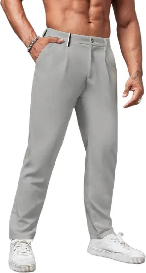 Men's Chino Pants Casual Stretch Waist Slim Fit Trousers Tapered Pants with Pockets