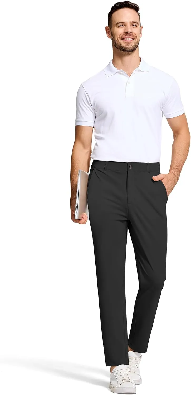 Mens Golf Dress Pants with 5 Pockets Slim Fit Stretch Lightweight Chino Trousers for Casual Work Travel