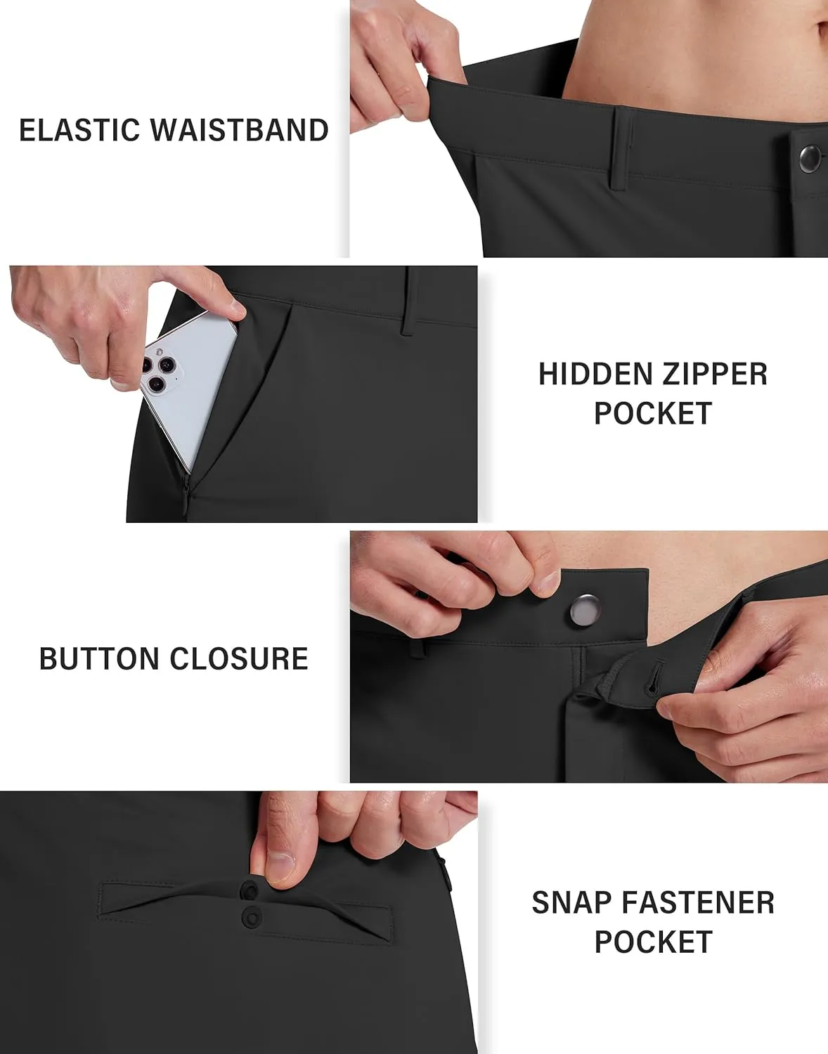Mens Golf Dress Pants with 5 Pockets Slim Fit Stretch Lightweight Chino Trousers for Casual Work Travel