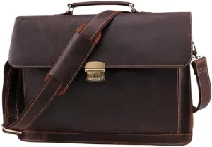 Mens Vintage Business Travel Vacation Laptop Bag 15.6 Inch Waterproof Leather Messenger Briefcase with Lockable