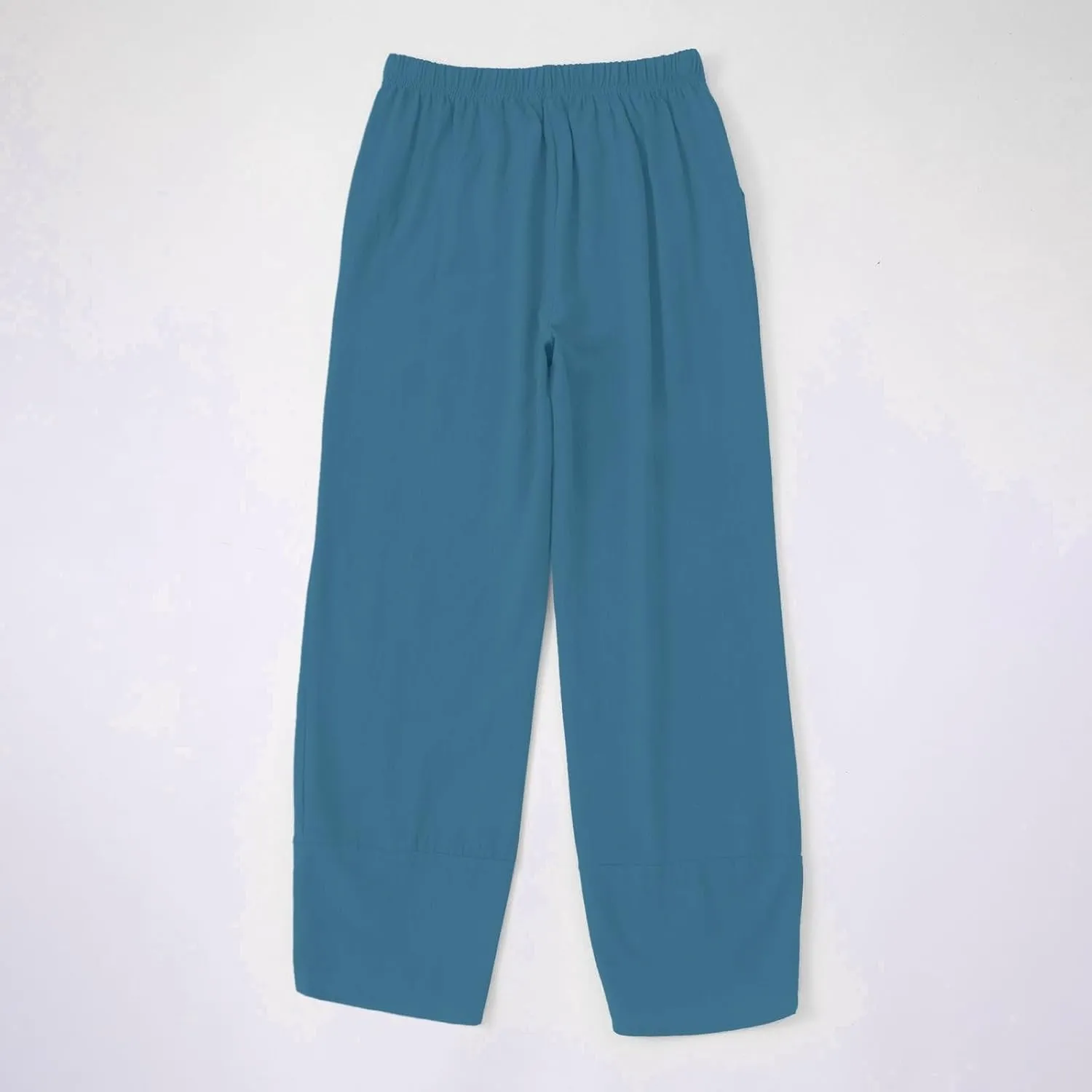 Miyaomn Linen Pants for Women Casual Summer Elastic Waist Capri Pants Solid Color Loose Wide Leg Cropped Trousers with Pocket