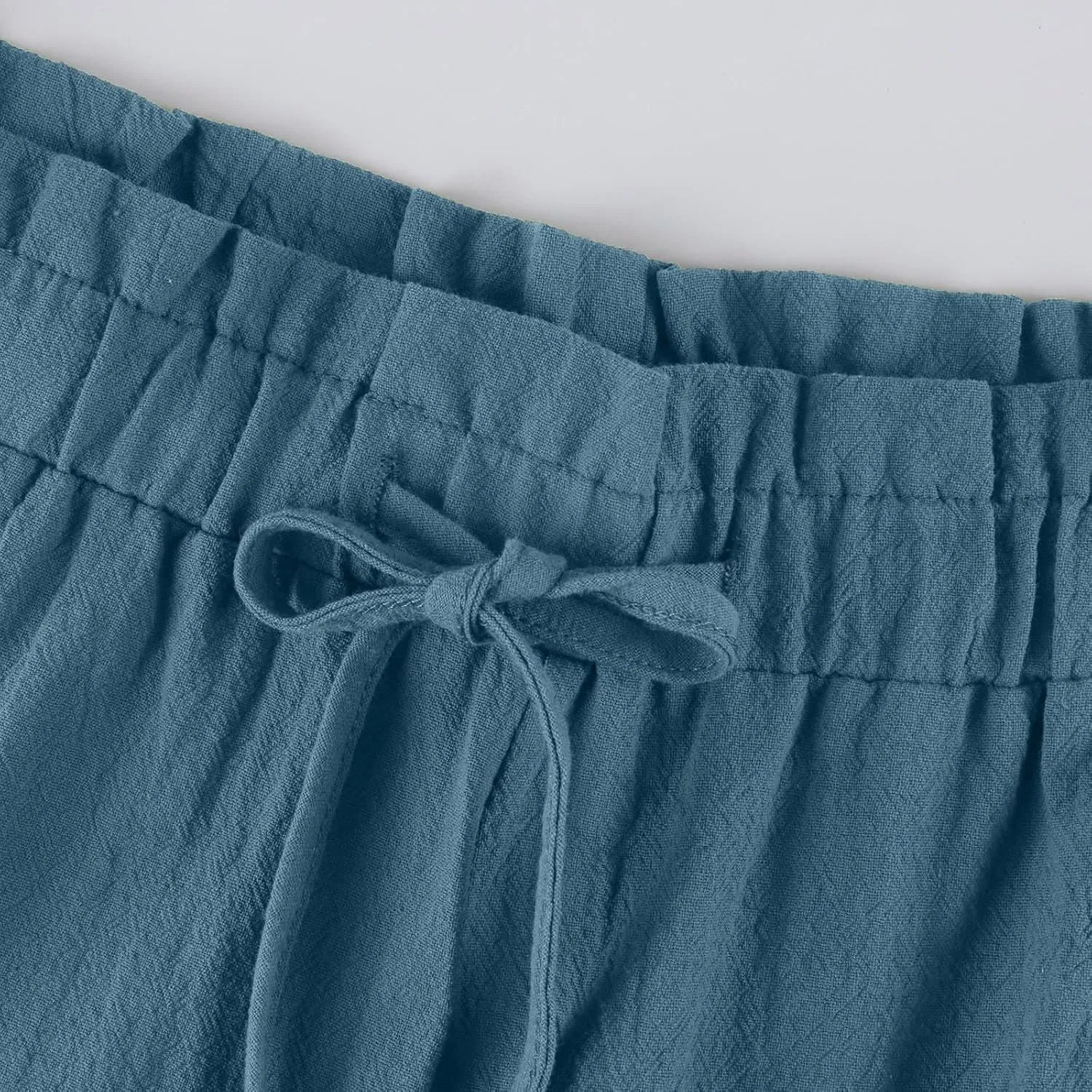 Miyaomn Wide Leg Linen Pants for Women Drawstring Summer Palazzo Flowy Pants Casual Loose High Waisted Trousers with Pockets