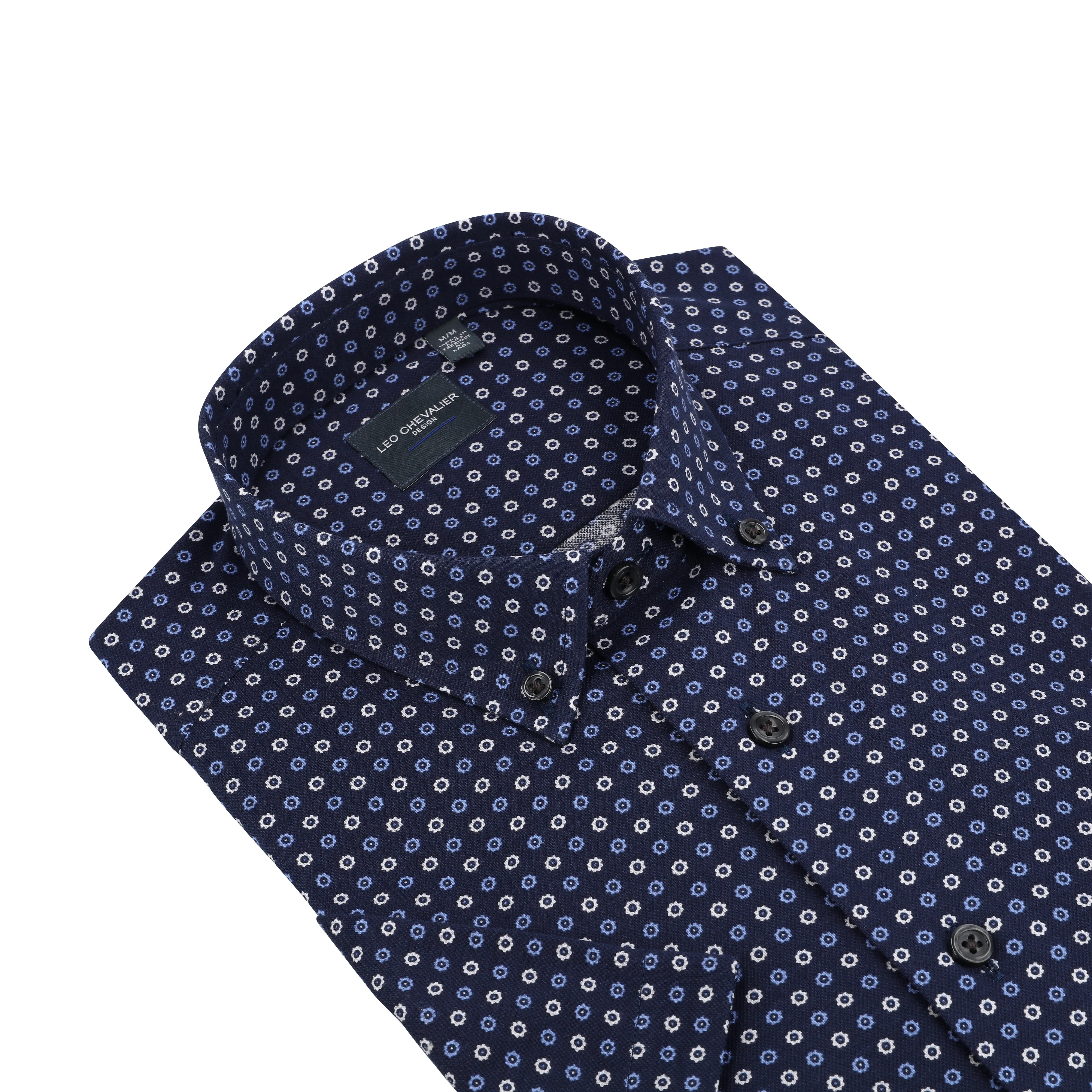 Navy Circle Knit Button-Down Short Sleeve Shirt
